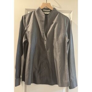 Orvis Womens 16 Gray Band Collar Button Front Shirt Wrinkle Free Cotton Blouse